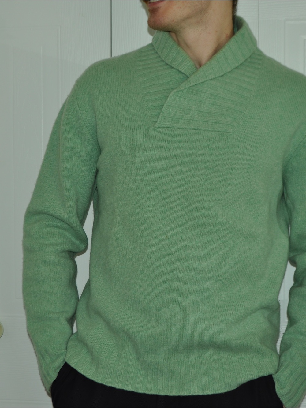 Men's Turtleneck Shawl Collar Sweater in Mint Green